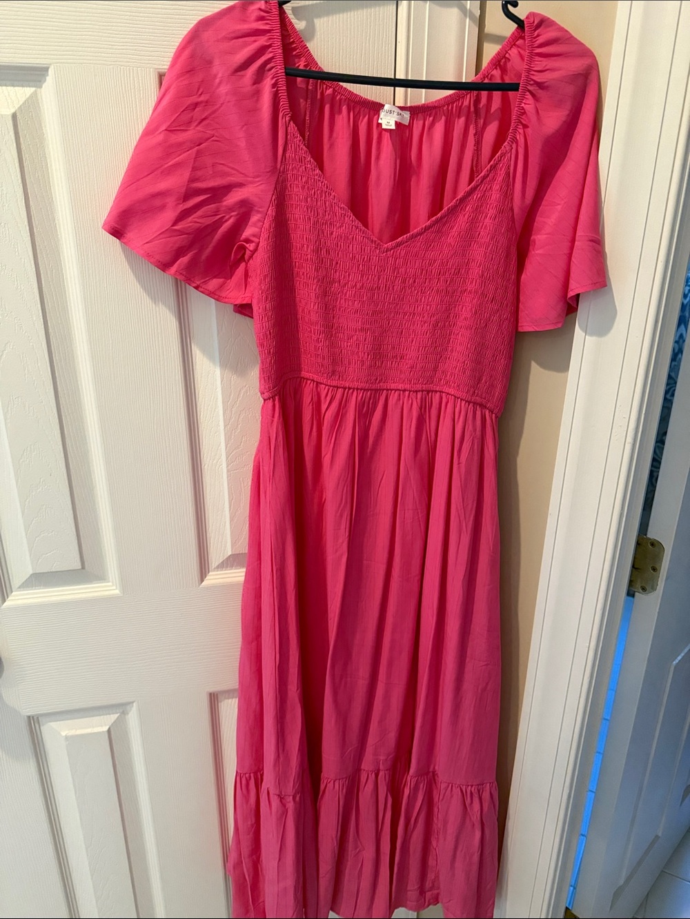 Ladies Hot Pink Smocked Bodice Dress